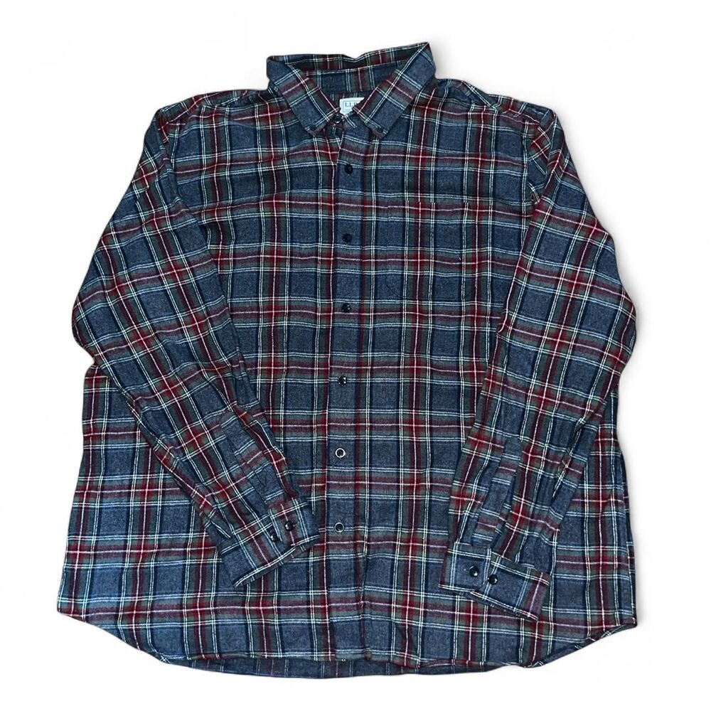 LL Bean Men's Gray and Red Plaid Flannel SZ XXL Outdoors Camping